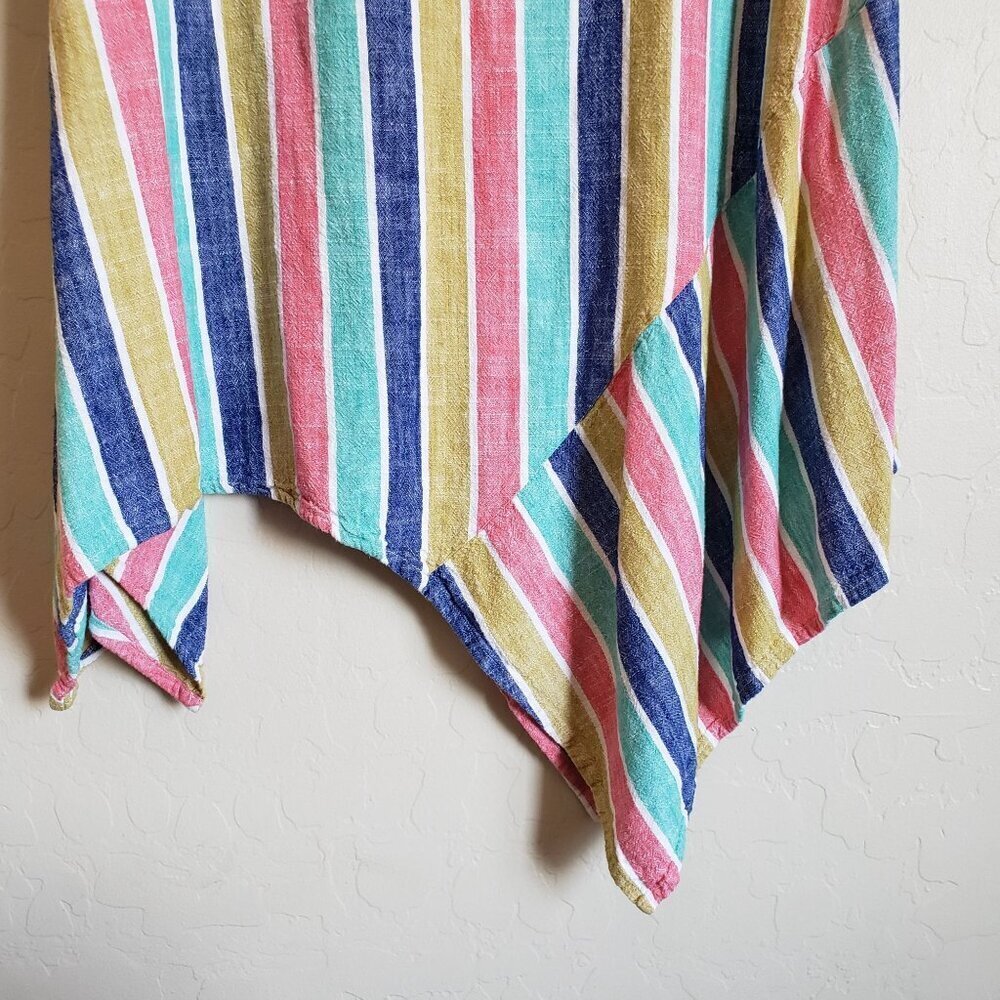 For Cynthia Rainbow Striped Linen Blend Handkerchief Hem Tunic Top Sz Women's XL - Picture 7 of 9